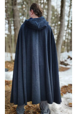 Cloakmakers.com 5967-Washable Heathered Black Novelty Weave Cloak w/ Deep Blue Velvet Hood Lining & Silver Tone Clasp