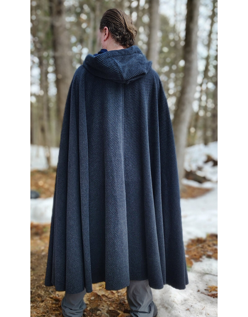 Cloakmakers.com 5967-Washable Heathered Black Novelty Weave Cloak w/ Deep Blue Velvet Hood Lining & Silver Tone Clasp