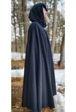 Cloakmakers.com 5967-Washable Heathered Black Novelty Weave Cloak w/ Deep Blue Velvet Hood Lining & Silver Tone Clasp