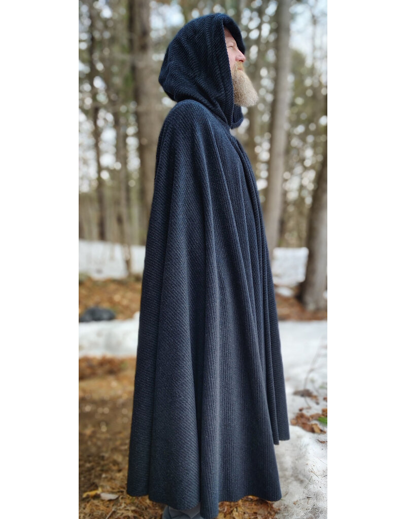 Cloakmakers.com 5967-Washable Heathered Black Novelty Weave Cloak w/ Deep Blue Velvet Hood Lining & Silver Tone Clasp