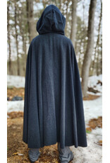 Cloakmakers.com 5967-Washable Heathered Black Novelty Weave Cloak w/ Deep Blue Velvet Hood Lining & Silver Tone Clasp