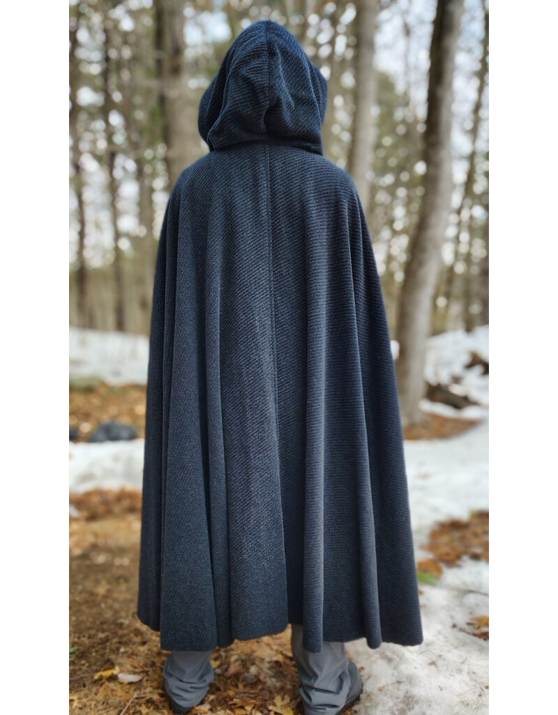 Cloakmakers.com 5967-Washable Heathered Black Novelty Weave Cloak w/ Deep Blue Velvet Hood Lining & Silver Tone Clasp