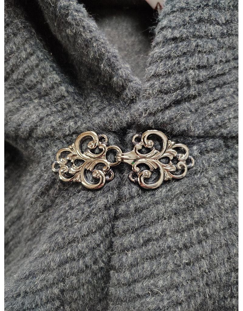 Cloakmakers.com 5967-Washable Heathered Black Novelty Weave Cloak w/ Deep Blue Velvet Hood Lining & Silver Tone Clasp