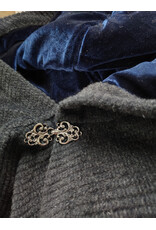 Cloakmakers.com 5967-Washable Heathered Black Novelty Weave Cloak w/ Deep Blue Velvet Hood Lining & Silver Tone Clasp