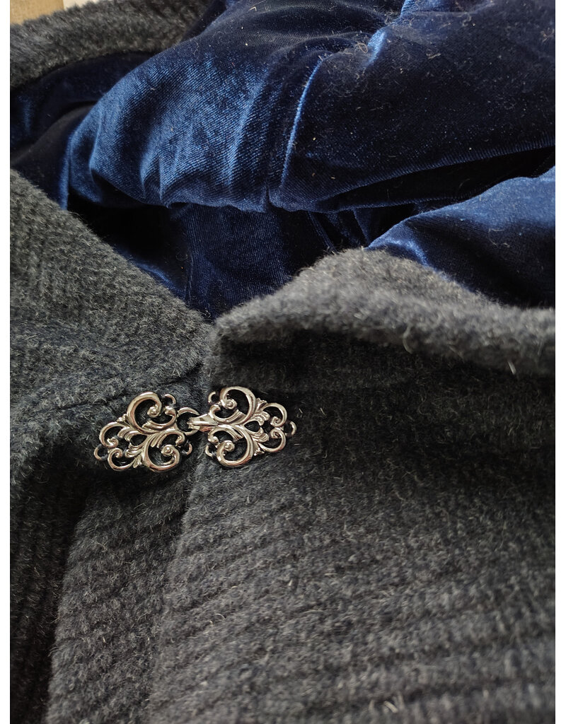 Cloakmakers.com 5967-Washable Heathered Black Novelty Weave Cloak w/ Deep Blue Velvet Hood Lining & Silver Tone Clasp