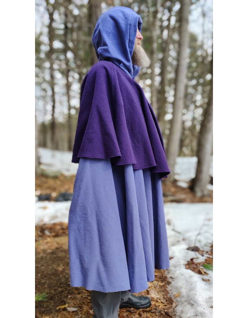 Cloakmakers.com 5968-Washable Purple Wool Mantle Cloak w/ Purple Velvet Hood Lining & Triple Medallion Clasp