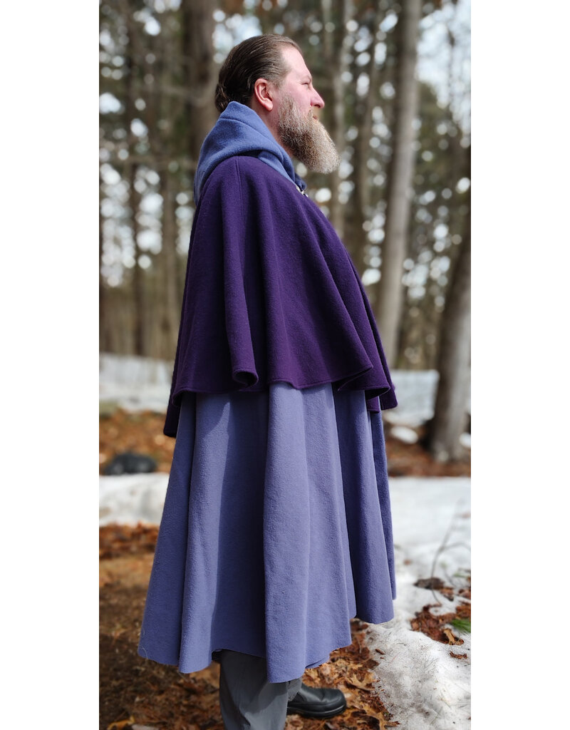 Cloakmakers.com 5968-Washable Purple Wool Mantle Cloak w/ Purple Velvet Hood Lining & Triple Medallion Clasp