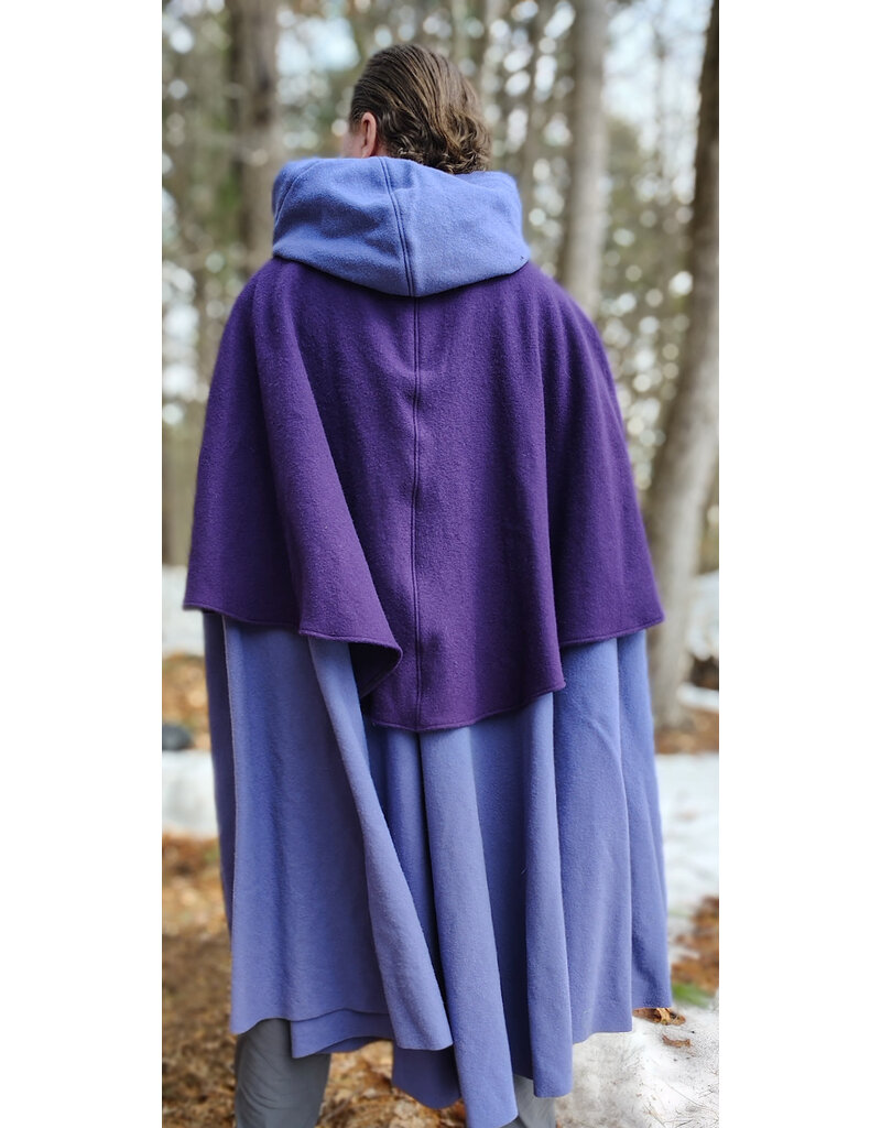 Cloakmakers.com 5968-Washable Purple Wool Mantle Cloak w/ Purple Velvet Hood Lining & Triple Medallion Clasp