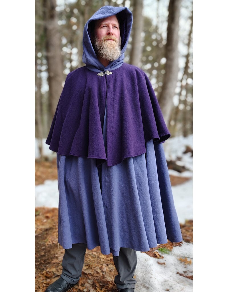 Cloakmakers.com 5968-Washable Purple Wool Mantle Cloak w/ Purple Velvet Hood Lining & Triple Medallion Clasp
