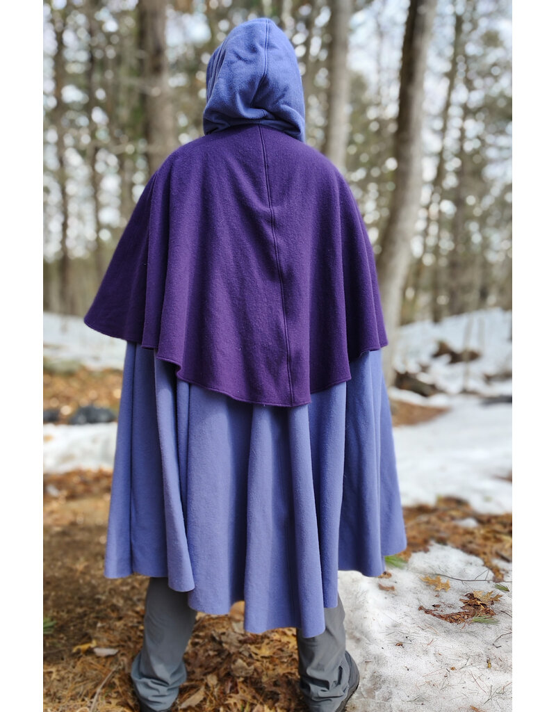 Cloakmakers.com 5968-Washable Purple Wool Mantle Cloak w/ Purple Velvet Hood Lining & Triple Medallion Clasp