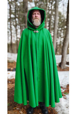 Cloakmakers.com 5969-Bright Green Wool Blend Cloak w/ Black Velvet Hood Lining & Triple Medallion Clasp