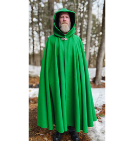 Cloakmakers.com 5969-Bright Green Wool Blend Cloak w/ Black Velvet Hood Lining & Triple Medallion Clasp