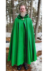 Cloakmakers.com 5969-Bright Green Wool Blend Cloak w/ Black Velvet Hood Lining & Triple Medallion Clasp