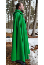 Cloakmakers.com 5969-Bright Green Wool Blend Cloak w/ Black Velvet Hood Lining & Triple Medallion Clasp