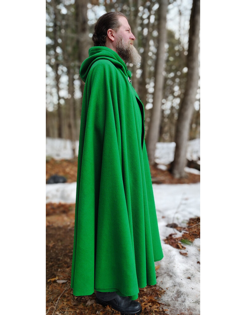 Cloakmakers.com 5969-Bright Green Wool Blend Cloak w/ Black Velvet Hood Lining & Triple Medallion Clasp