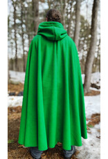 Cloakmakers.com 5969-Bright Green Wool Blend Cloak w/ Black Velvet Hood Lining & Triple Medallion Clasp