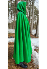 Cloakmakers.com 5969-Bright Green Wool Blend Cloak w/ Black Velvet Hood Lining & Triple Medallion Clasp