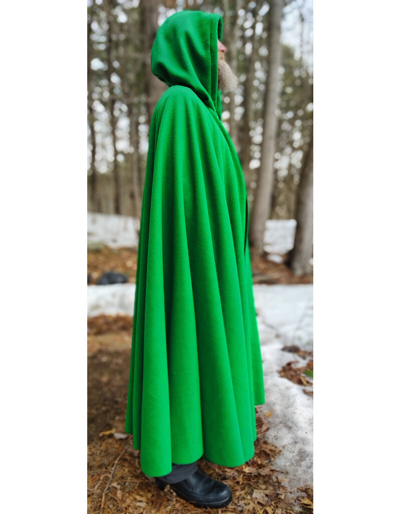 Cloakmakers.com 5969-Bright Green Wool Blend Cloak w/ Black Velvet Hood Lining & Triple Medallion Clasp