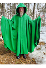 Cloakmakers.com 5969-Bright Green Wool Blend Cloak w/ Black Velvet Hood Lining & Triple Medallion Clasp