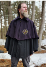 Cloakmakers.com 5971-Dual Layered Purple & Black Wool Blend Collared Cloak w/ Compass Embroidery