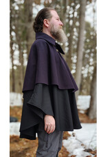 Cloakmakers.com 5971-Dual Layered Purple & Black Wool Blend Collared Cloak w/ Compass Embroidery