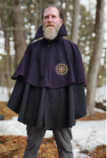 Cloakmakers.com 5971-Dual Layered Purple & Black Wool Blend Collared Cloak w/ Compass Embroidery