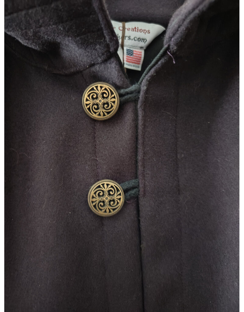Cloakmakers.com 5971-Dual Layered Purple & Black Wool Blend Collared Cloak w/ Compass Embroidery