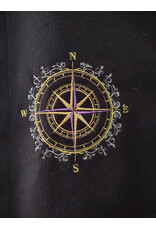 Cloakmakers.com 5971-Dual Layered Purple & Black Wool Blend Collared Cloak w/ Compass Embroidery
