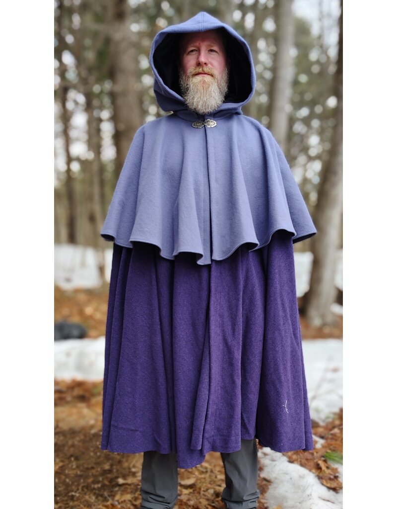 Cloakmakers.com 5973-Washable Purple & Lavender Wool Blend Mantle Cloak w/ Black Velvet Hood Lining & Gothic Rose Clasp