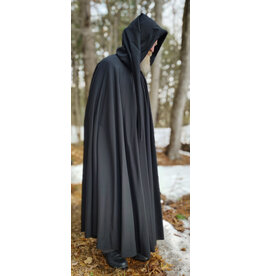 Cloakmakers.com 5974-Washable Lightweight Black Wool Cloak w/ Celtic Triquetra Knot Clasp & Liripipe Hood