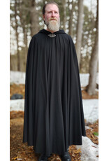 Cloakmakers.com 5974-Washable Lightweight Black Wool Cloak w/ Celtic Triquetra Knot Clasp & Liripipe Hood