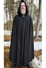 Cloakmakers.com 5974-Washable Lightweight Black Wool Cloak w/ Celtic Triquetra Knot Clasp & Liripipe Hood
