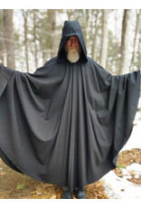 Cloakmakers.com 5974-Washable Lightweight Black Wool Cloak w/ Celtic Triquetra Knot Clasp & Liripipe Hood
