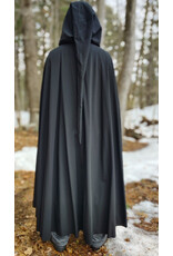 Cloakmakers.com 5974-Washable Lightweight Black Wool Cloak w/ Celtic Triquetra Knot Clasp & Liripipe Hood