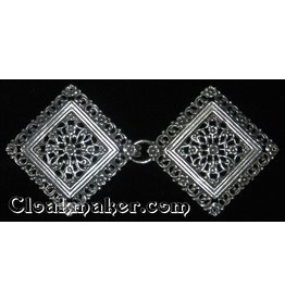 Cloakmakers.com Filigree Diamond Floral Cloak Clasp - Silver Tone Plated