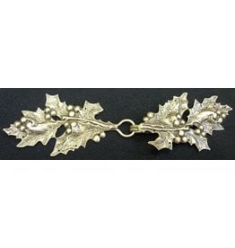 Cloak and Dagger Creations Holly Sprig with Berries Cloak Clasp - Silver Tone Plated