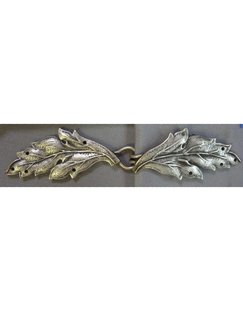 Cloakmakers.com Leaf Double Curved Cloak Clasp - Antique Silver Tone Plated