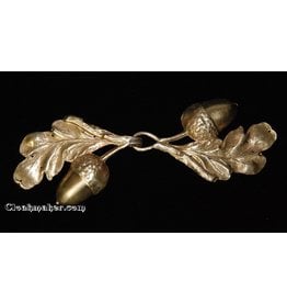 Cloakmakers.com Oak - Single Leaf w/ Large Acorn Cloak Clasp - Jewelers Brass