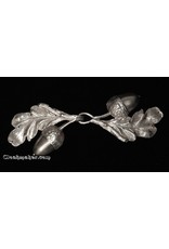 Cloakmakers.com Oak - Single Leaf w/ Large Acorn Cloak Clasp - Silver Tone Plated