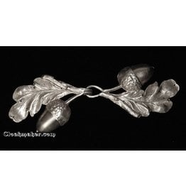 Cloakmakers.com Oak - Single Leaf w/ Large Acorn Cloak Clasp - Silver Tone Plated