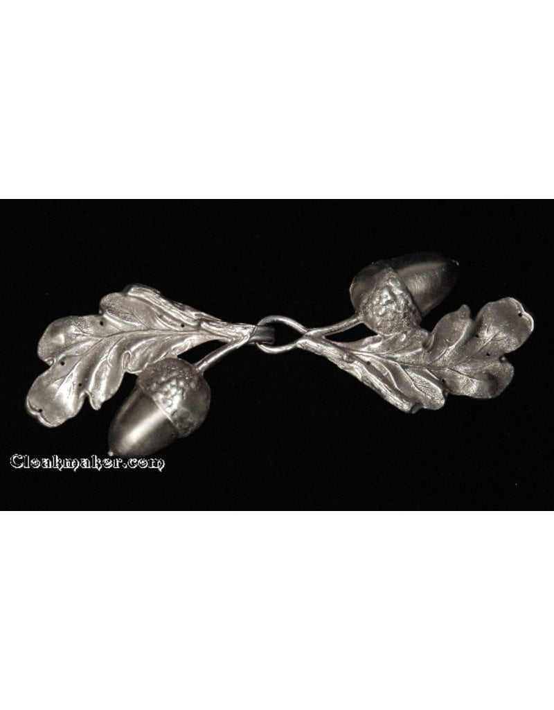 Cloakmakers.com Oak - Single Leaf w/ Large Acorn Cloak Clasp - Silver Tone Plated