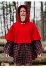 Cloakmakers.com 5975-Washable Black & Red Plaid Mantle Cloak w/ Black Velvet Hood Lining & Black Raven Embroidery