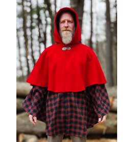Cloakmakers.com 5975-Washable Black & Red Plaid Mantle Cloak w/ Black Velvet Hood Lining & Black Raven Embroidery