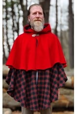 Cloakmakers.com 5975-Washable Black & Red Plaid Mantle Cloak w/ Black Velvet Hood Lining & Black Raven Embroidery