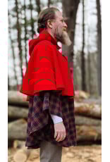 Cloakmakers.com 5975-Washable Black & Red Plaid Mantle Cloak w/ Black Velvet Hood Lining & Black Raven Embroidery