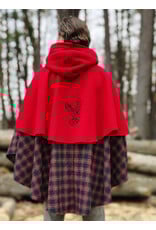 Cloakmakers.com 5975-Washable Black & Red Plaid Mantle Cloak w/ Black Velvet Hood Lining & Black Raven Embroidery