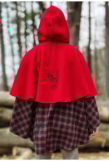 Cloakmakers.com 5975-Washable Black & Red Plaid Mantle Cloak w/ Black Velvet Hood Lining & Black Raven Embroidery