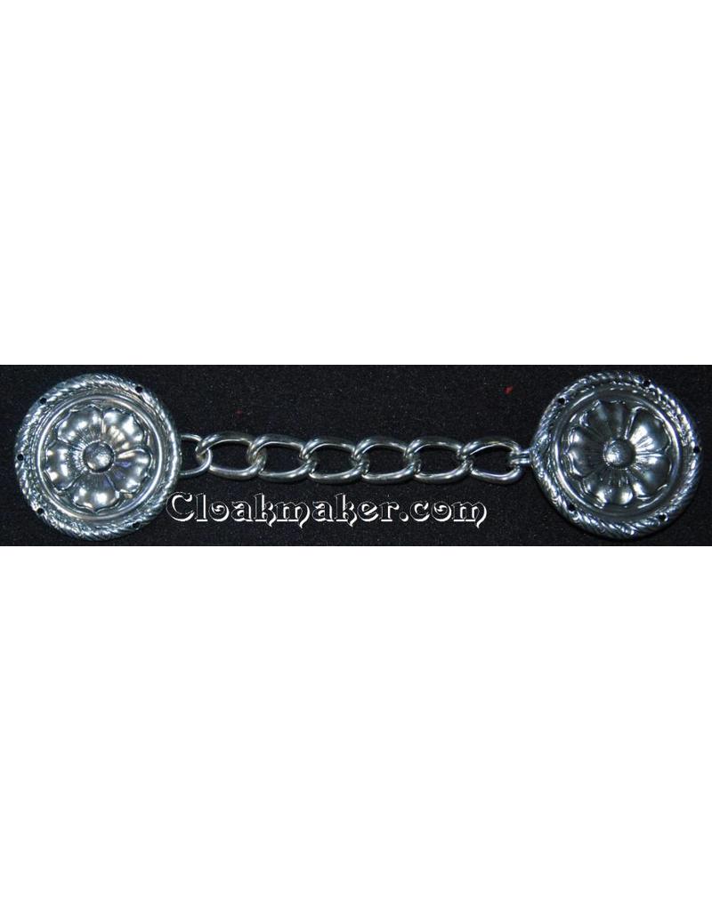 Cloakmakers.com Tudor Rope Edge and Chain Cloak Clasp - Silver Tone Plated