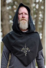 Cloakmakers.com H558-Washable Black Fleece Hooded Cowl w/ Sword & Dragon Embroidery