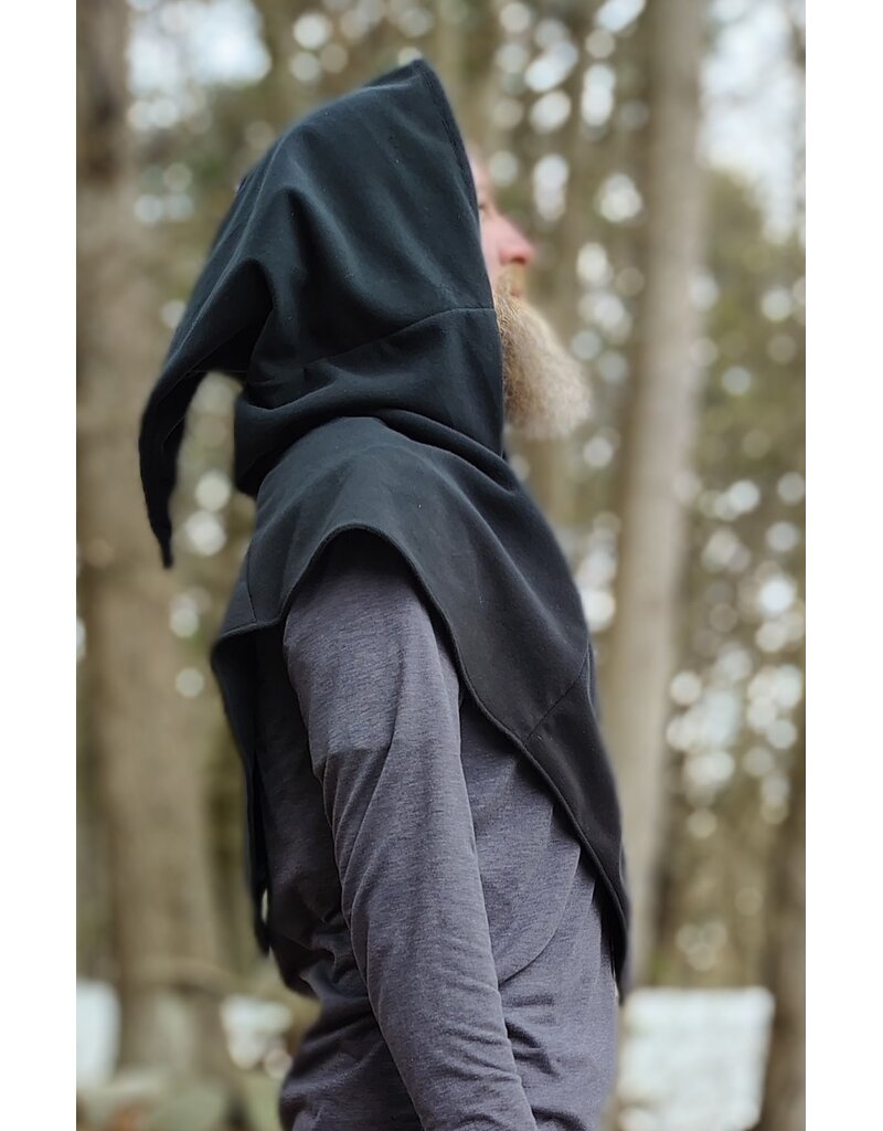 Cloakmakers.com H558-Washable Black Fleece Hooded Cowl w/ Sword & Dragon Embroidery